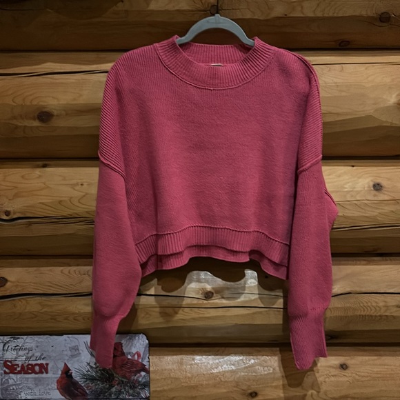 🔥1 LEFT!🔥Free People NWOT Easy Street Crop Pullover Sweater Size M & L in Pink - Picture 4 of 11